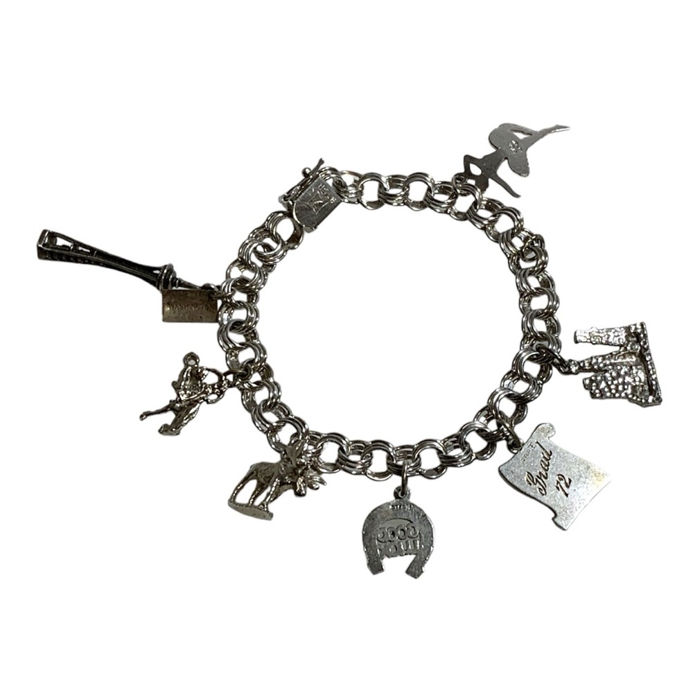 Vintage 1970’s Sterling Silver Charm Bracelet with 7 Charms - Picture 2 of 16